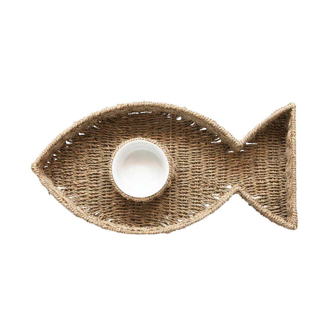 Fish Shaped Chip Basket & Dip Ceramic Bowl