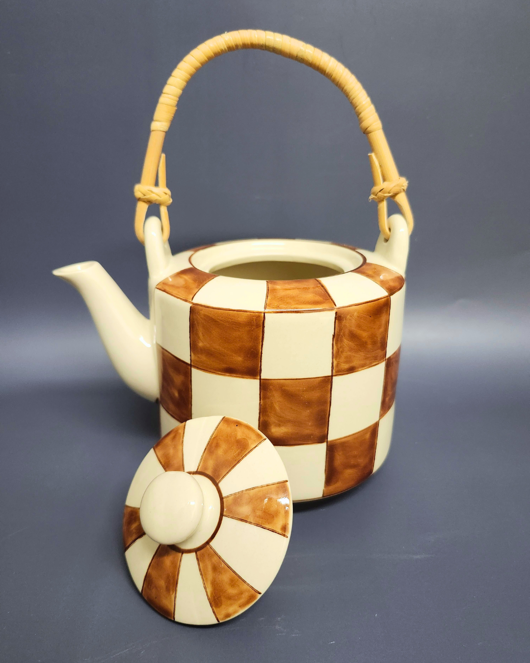 Checkered Stoneware Teapot