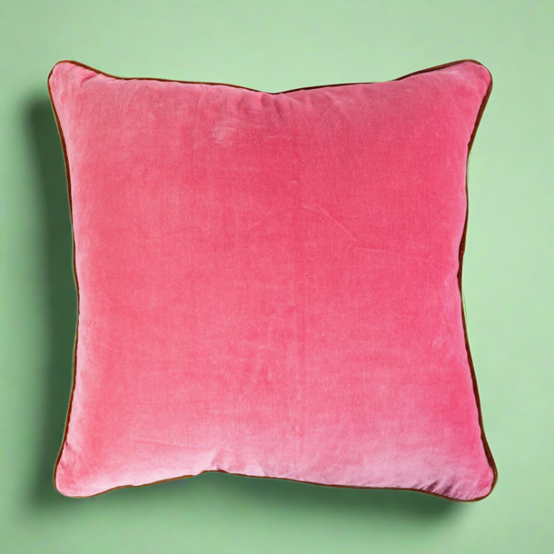 Light pink velvet pillow with a soft, luxurious feel, ideal for adding a pop of color and elegance to sofas, chairs, or beds.