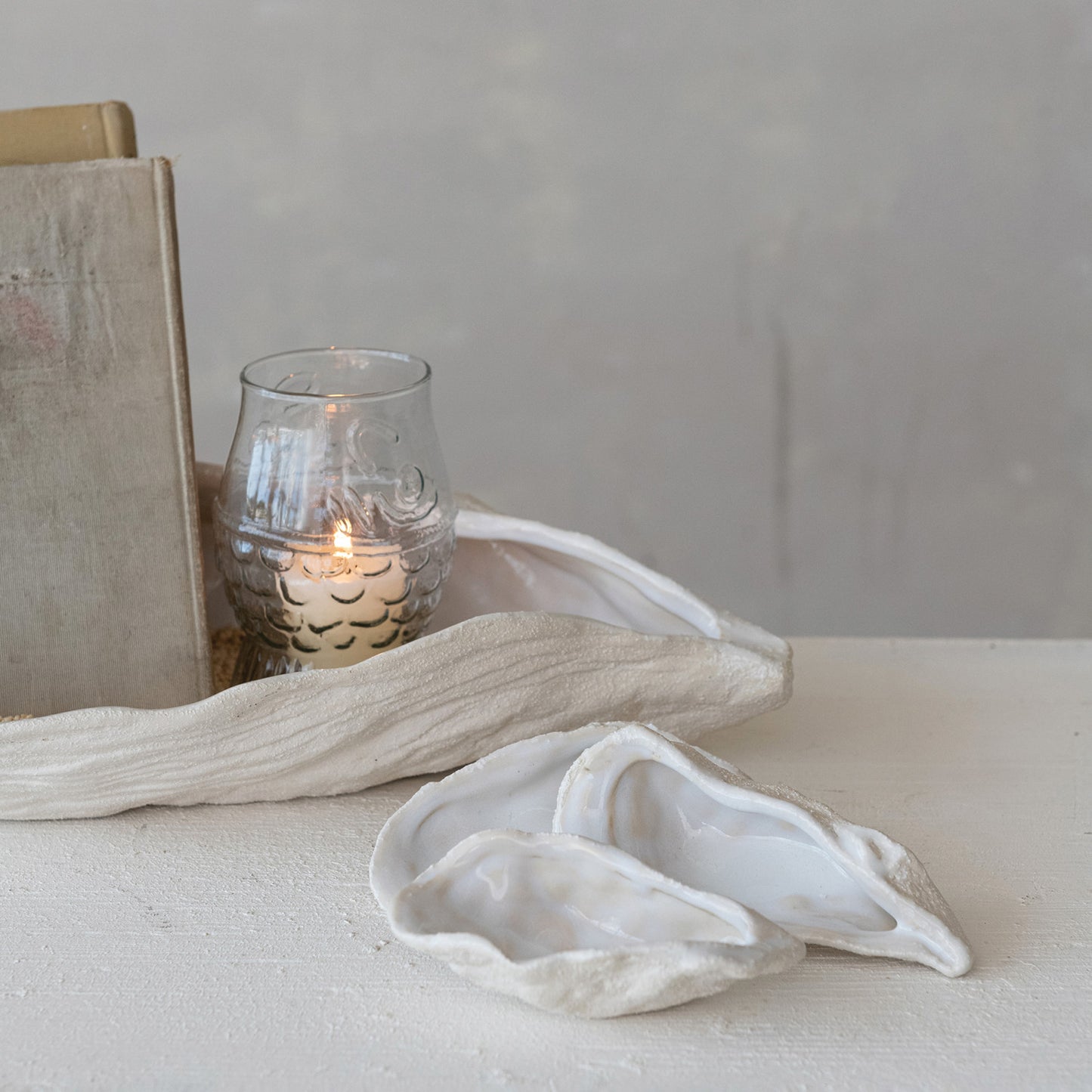 White Stoneware Oyster Shell Shaped Dish