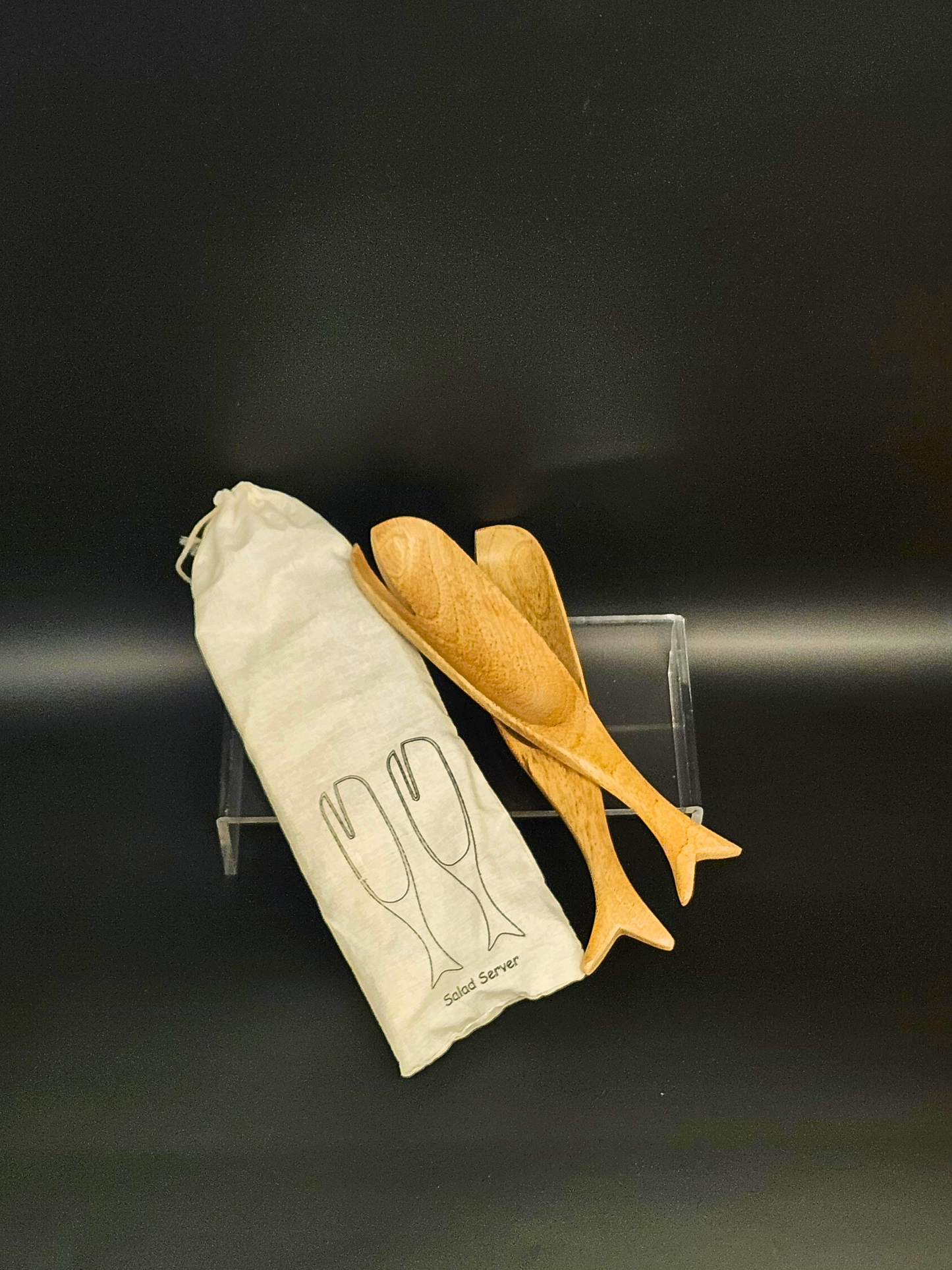 Mango Wood Whale Salad Server Set