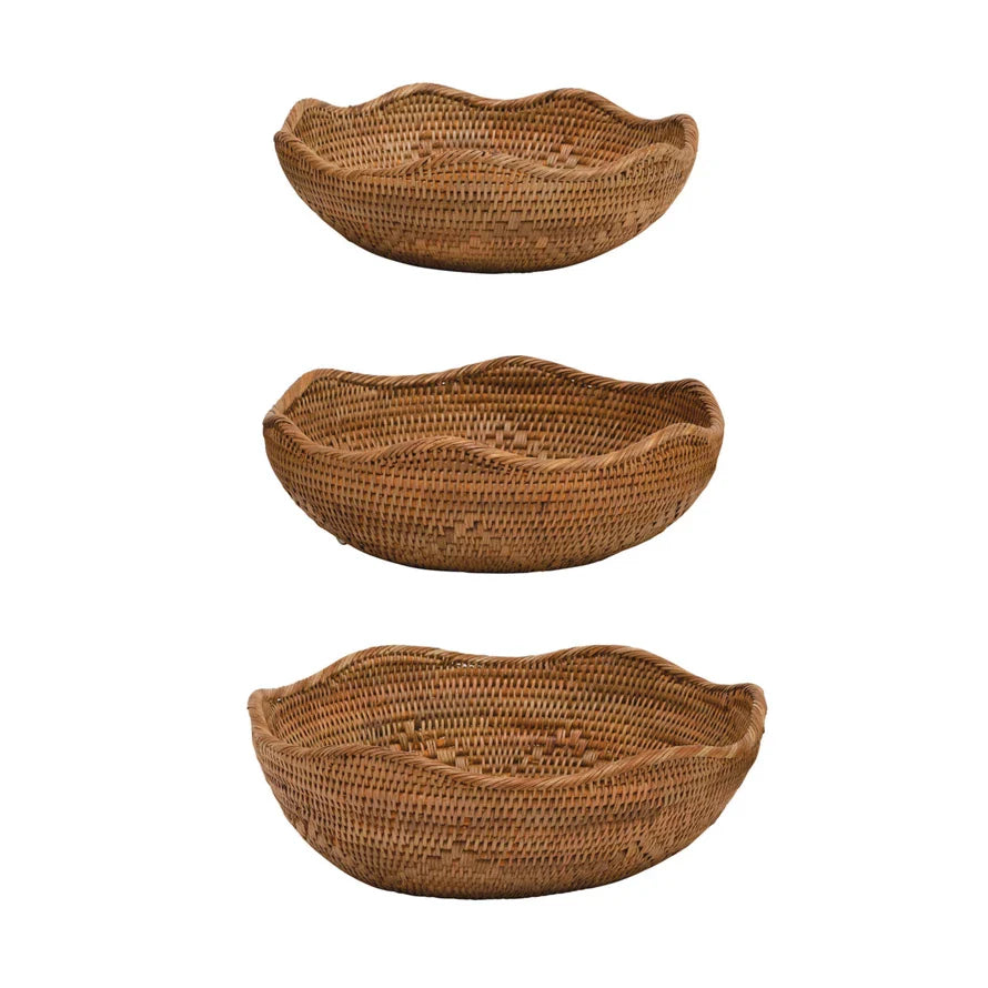 Hand Woven Rattan Bowls Set of 3