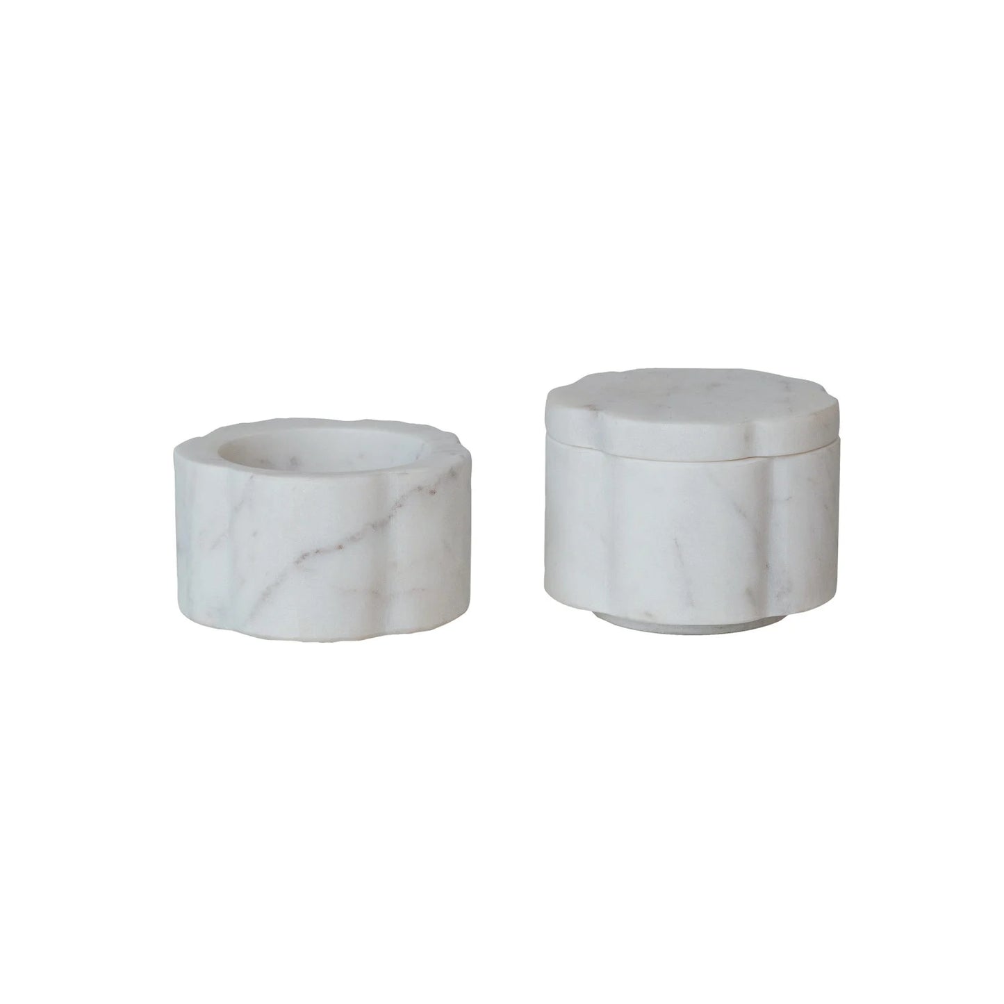 Marble Scalloped Stackable Pinch Pots with Lid Set
