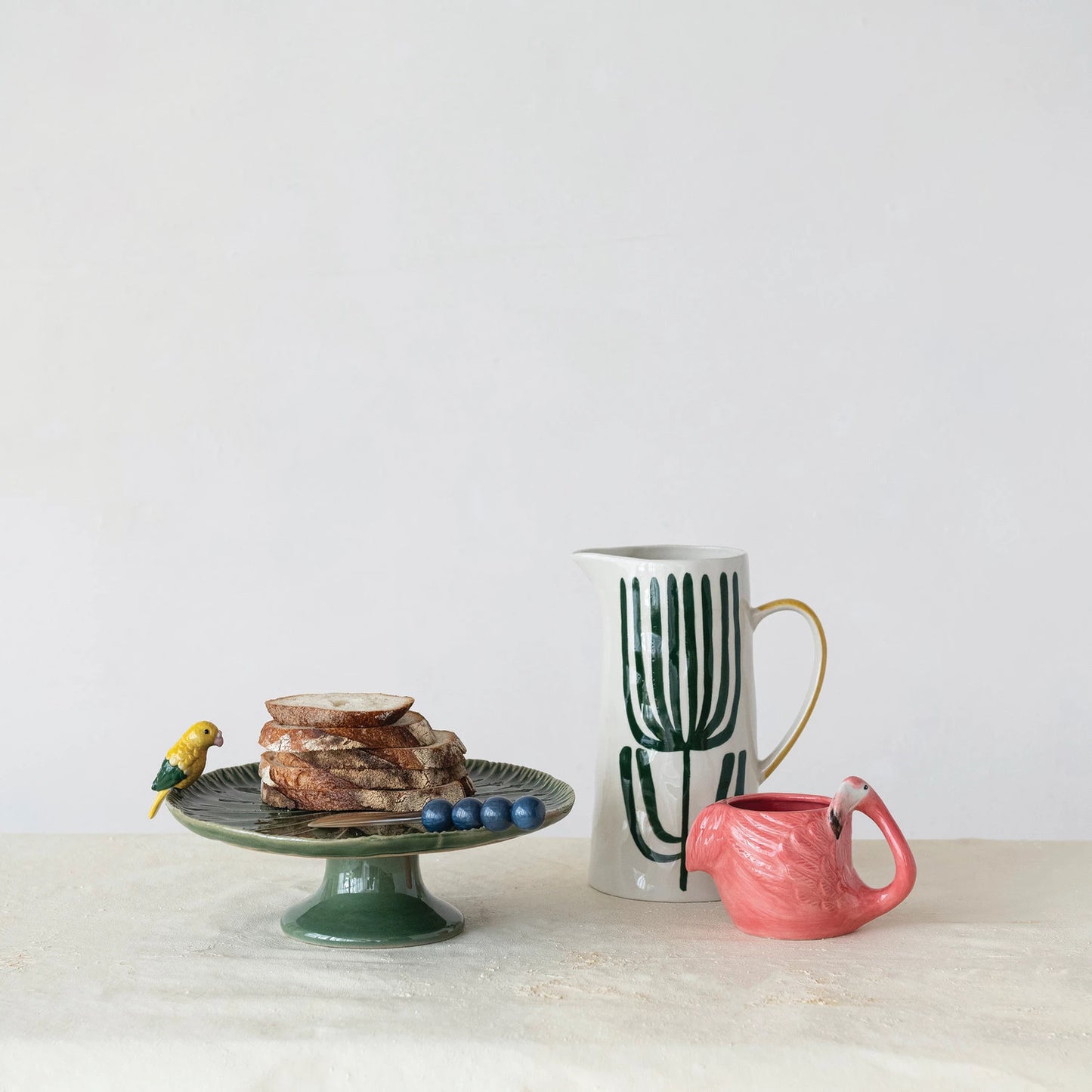 14 oz. Hand-Painted Stoneware Flamingo Shaped Mug, Pink, White & Brown