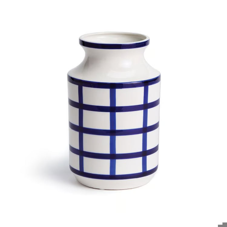 Medium Blue & White Square Pattern Vase