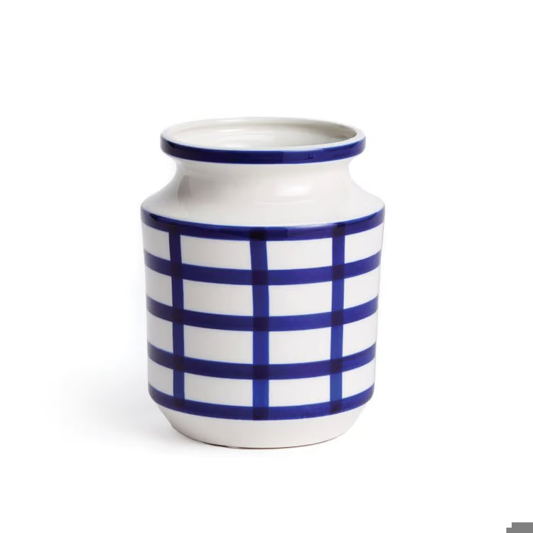 Small Blue & White Square Pattern Vase
