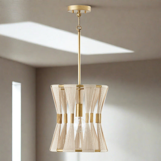 Bianca One Light Pendant by Capital Lighting in Bleached Natural Rope and Patinaed Brass Finish (341111NP)