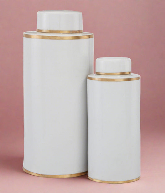 Ivory Canister Set of 2 by Currey and Company in White/Antique Brass Finish (1200-0414)