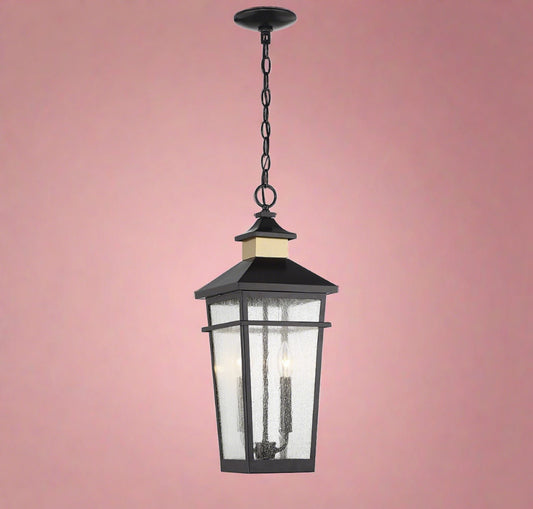 Kingsley Two Light Outdoor Hanging Lantern by Savoy House in Matte Black with Warm Brass Finish (5-717-143)