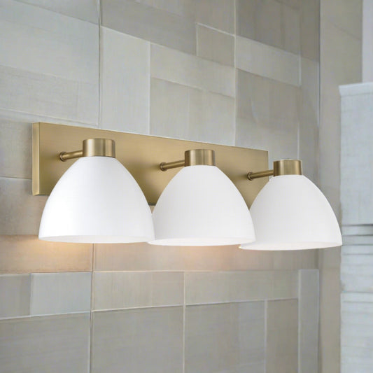 Ross Three Light Vanity by Capital Lighting in Aged Brass and White Finish (152031AW)