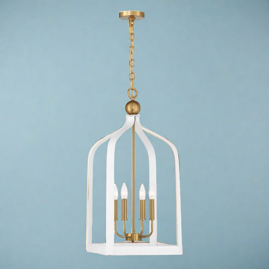 Sheffield Four Light Pendant by Savoy House in White with Warm Brass Accents Finish (7-7802-4-142)