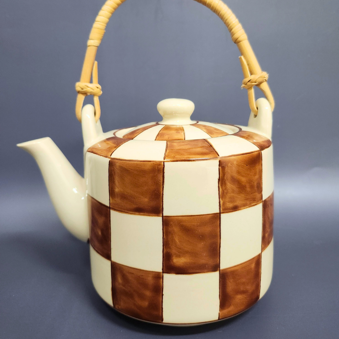 Checkered Stoneware Teapot