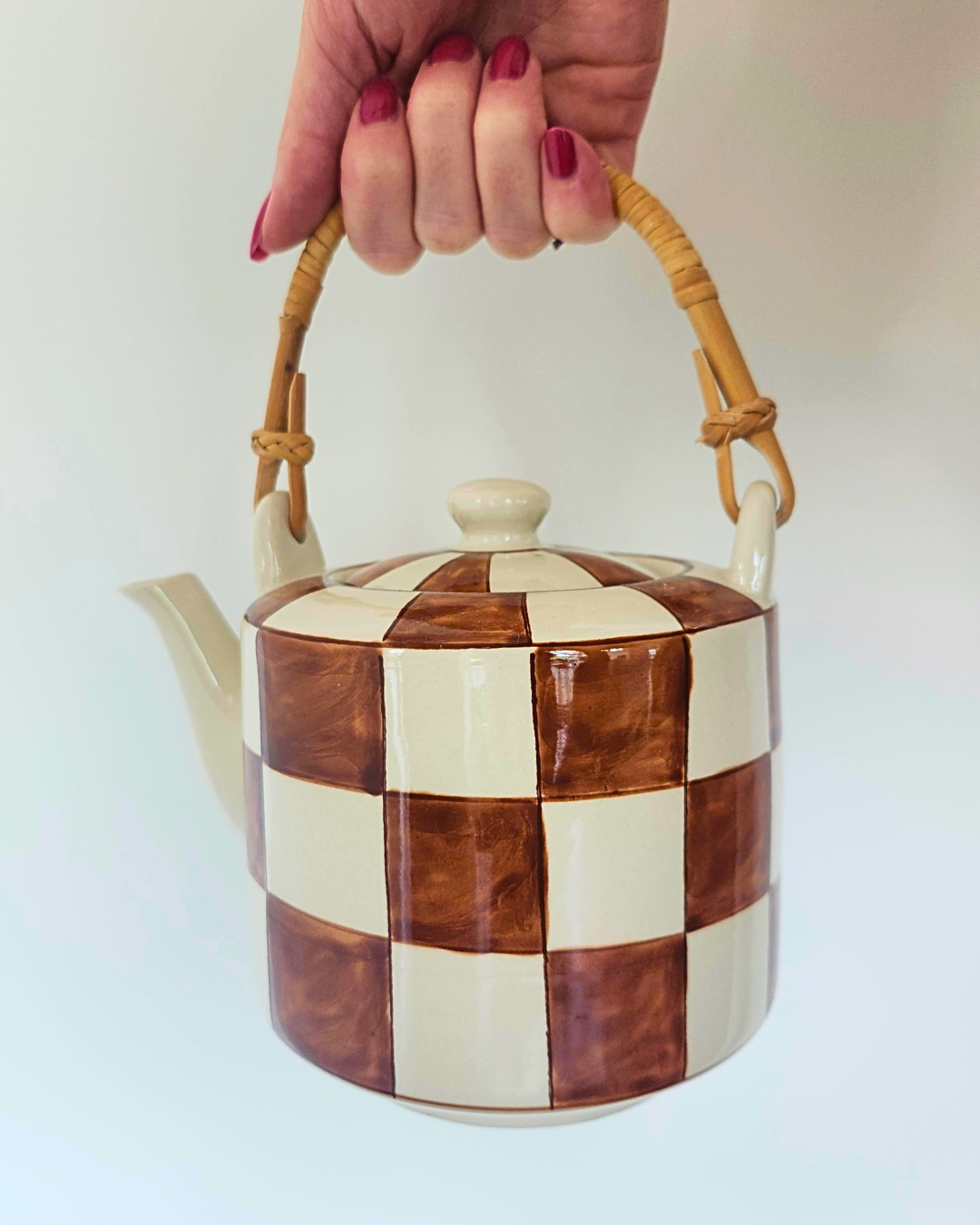 Checkered Stoneware Teapot