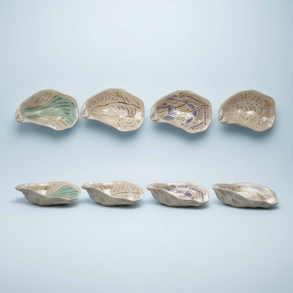 Mini Ceramic Oyster Plate with Gold