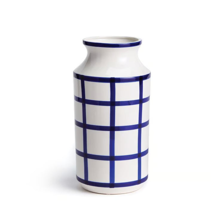 Large Blue & White Square Pattern Vase