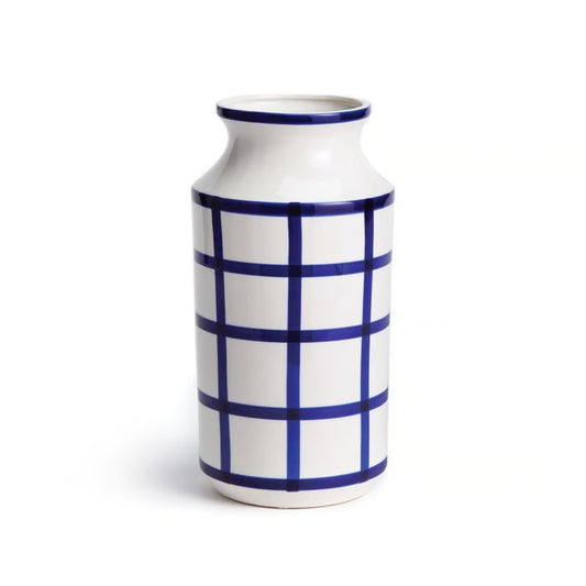 Large Blue & White Square Pattern Vase