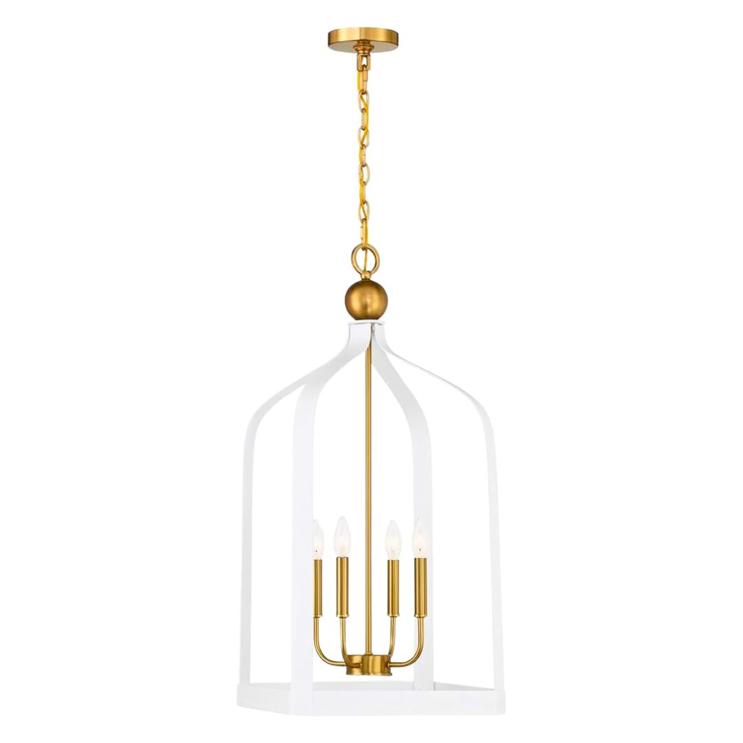 BirdCagePendantlightwithalantern-likedesign_featuringawhitefinishandwarmbrassaccents_perfectforaddingclassiccharmtodiningareas_entryways_orhalls.