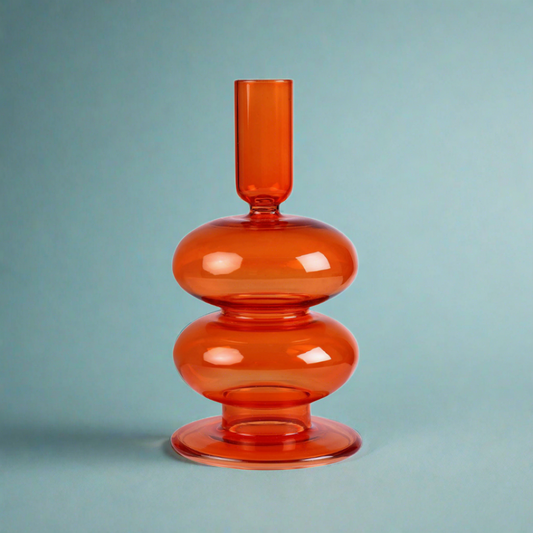 Orange Retro Wavy Glass Candle Holder