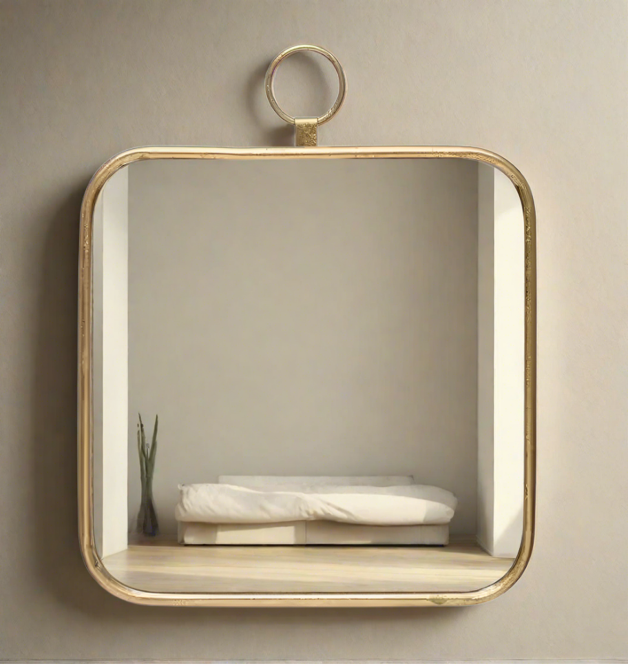 Large mirror with a sleek metal frame in an opulent gold finish, ideal for adding a touch of glamour and sophistication to any room while creating the illusion of space.