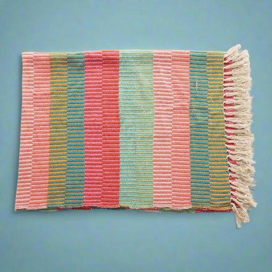 RecycledCottonBlendStripedThrowwithTasselsMultiColoredColorfulFunQuirkyMaximalismCoastalHomeDecor