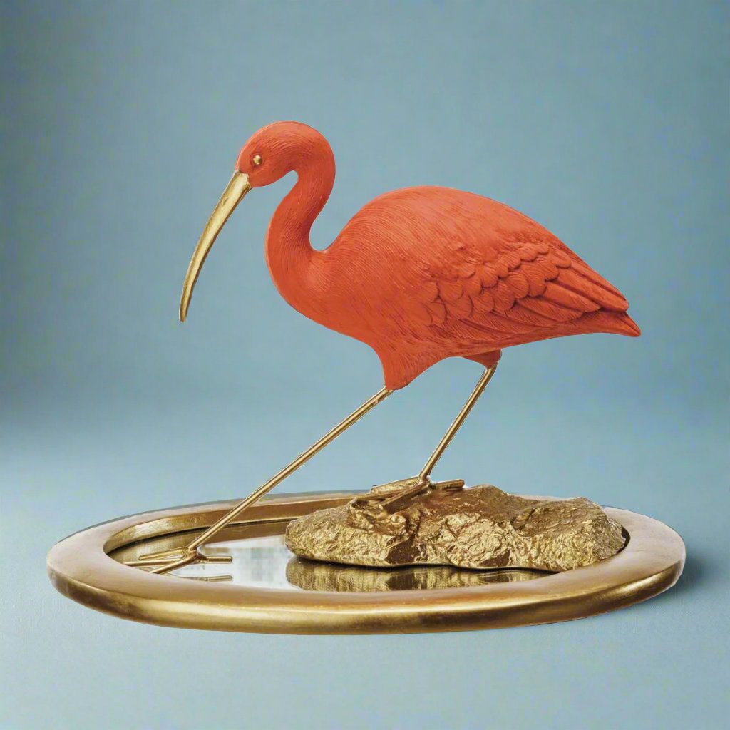 ResinScarletIbisonMirroredTray_Pink_GoldFinishFunkyHomeDecorFunDesignInteriorDecorFlamingoPinkMaximalistCoastal