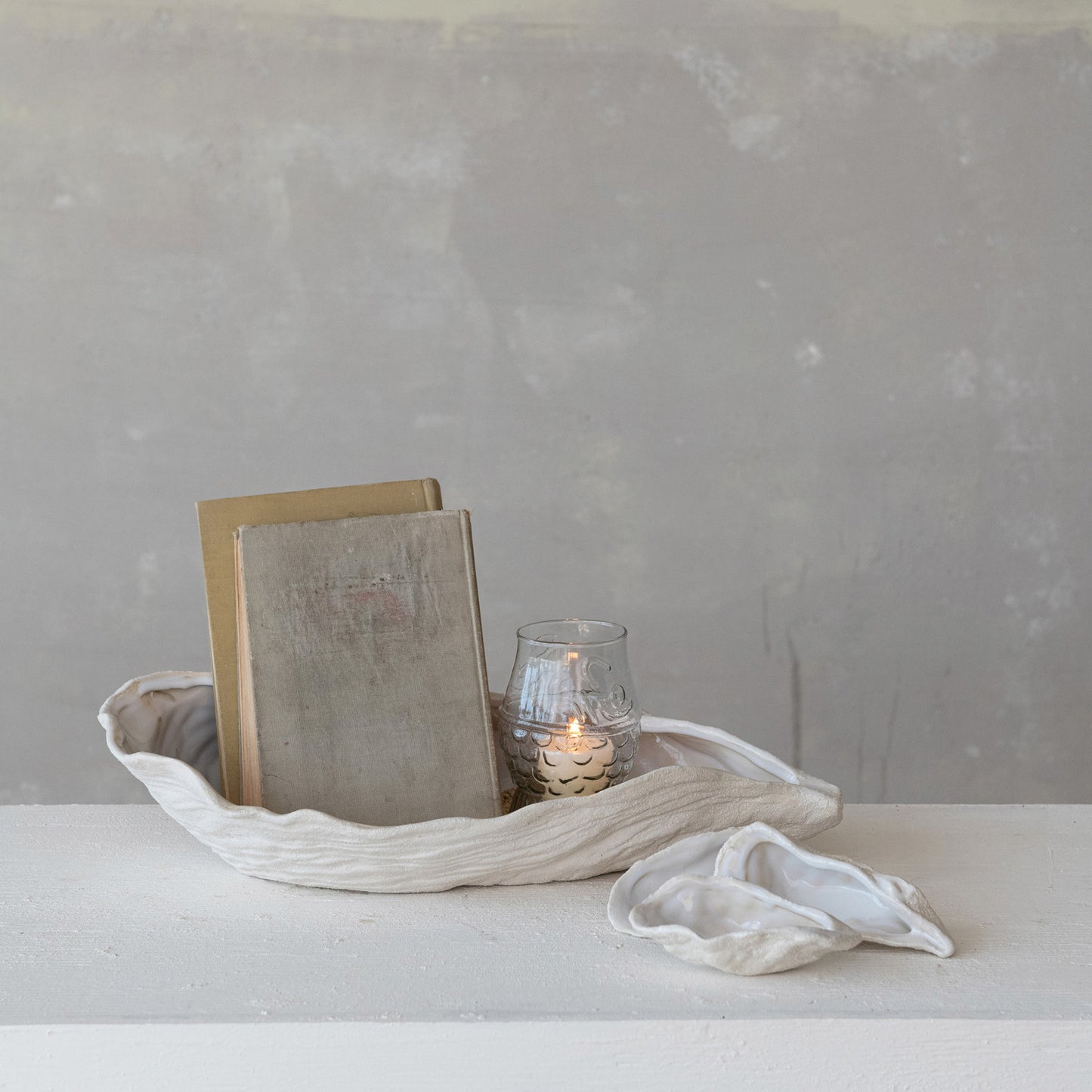 White Stoneware Oyster Shell Shaped Dish