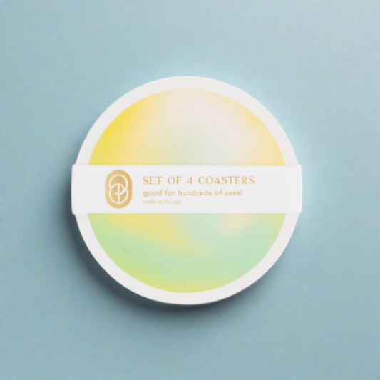 Set of eco-friendly coasters with a lemon and lime gradient design, perfect for adding a vibrant, refreshing touch to any table while protecting surfaces.