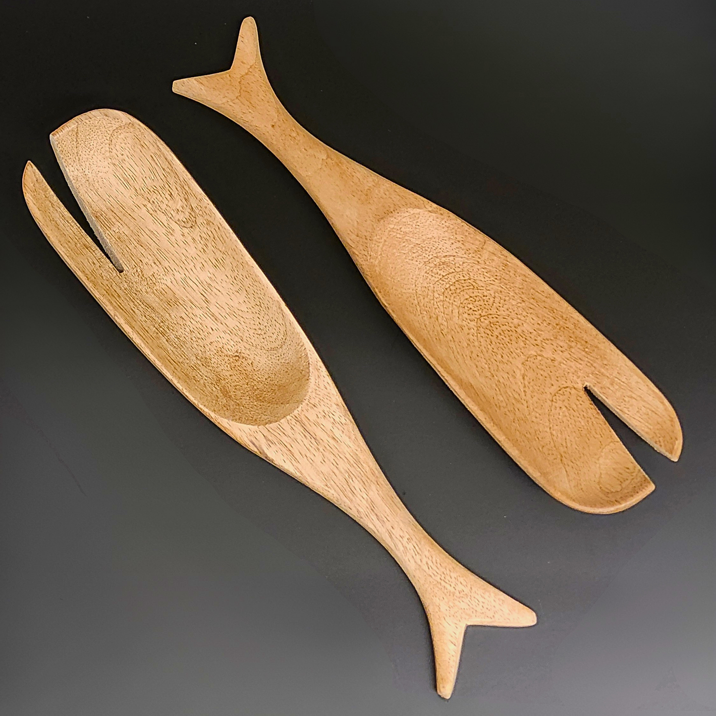 Mango Wood Whale Salad Server Set
