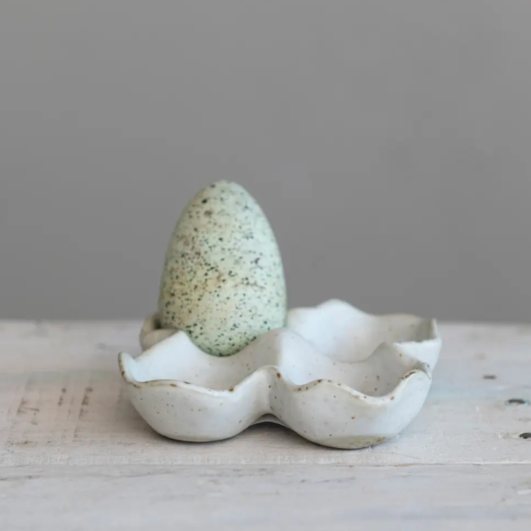White Stoneware Egg Holder with Reactive Glaze