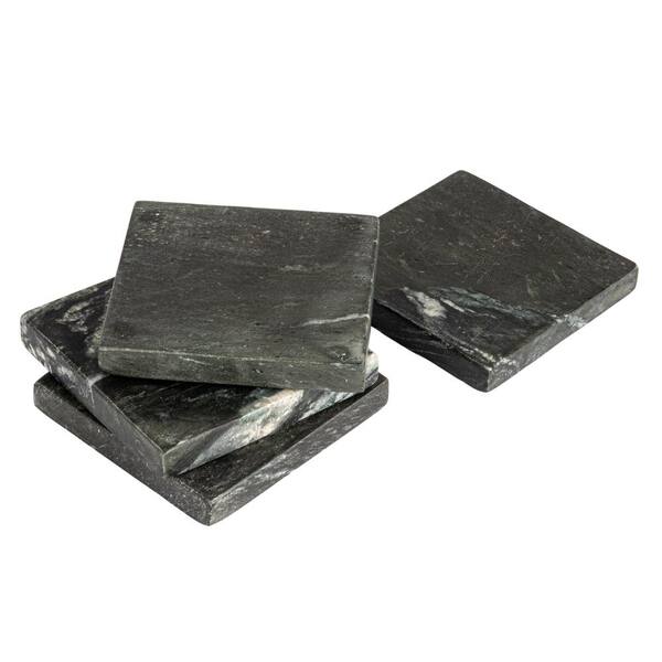 4 Piece Black Marble Coaster Set