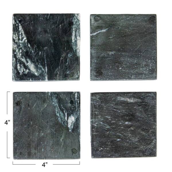 4 Piece Black Marble Coaster Set
