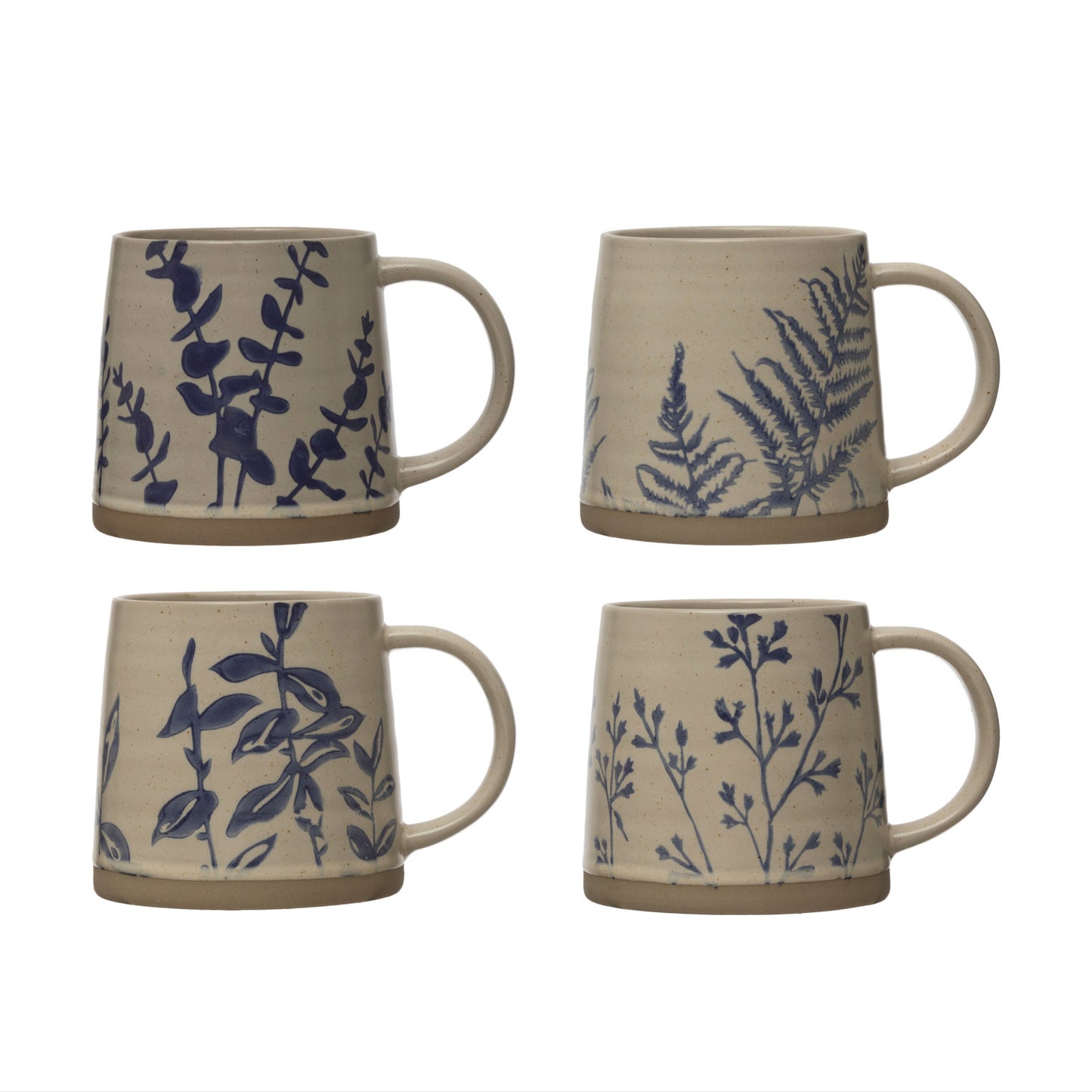 Handstamped Botanical Stoneware Mugs
