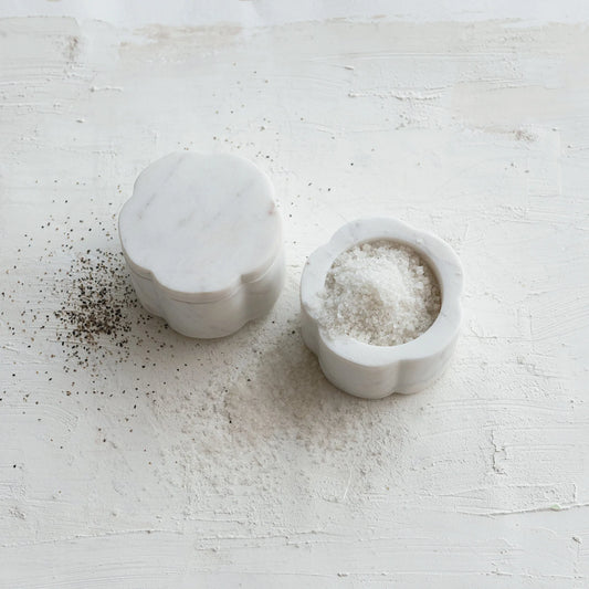 Marble Scalloped Stackable Pinch Pots with Lid Set