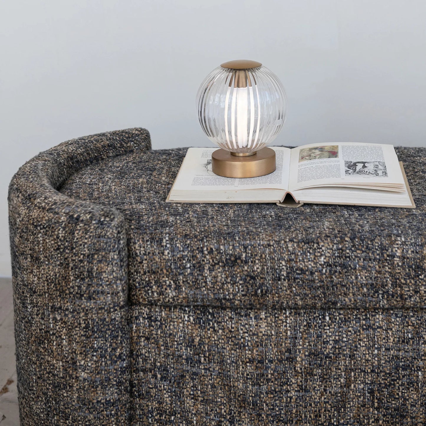 Glass & Metal Pleated LED Table Lamp with Touch Sensor