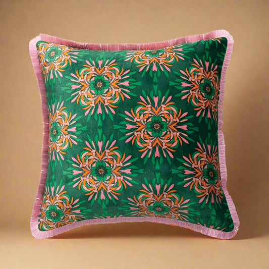 pink-green-velvet-pillow-maximalism-pillow-funky-home-decor-coastal