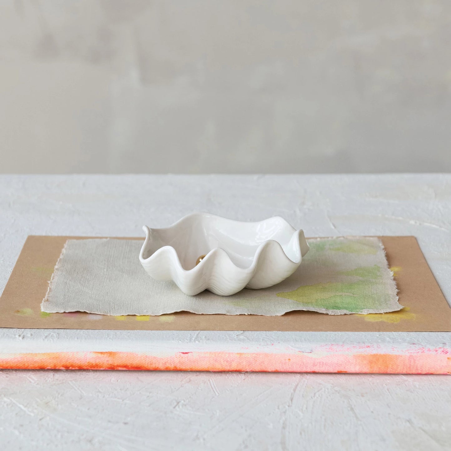 Clam Shell Trinket Dish with Gold Pearl