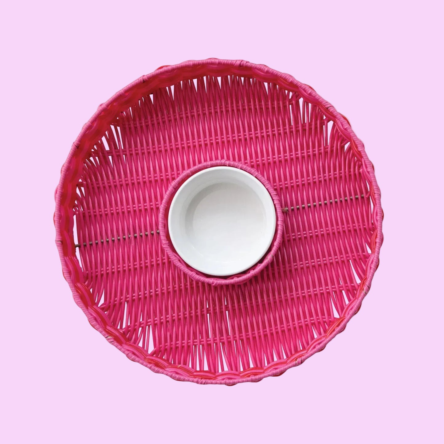 Woven Plastic Chip & Dip Basket w/ 18 oz. Removable White Ceramic Bowl