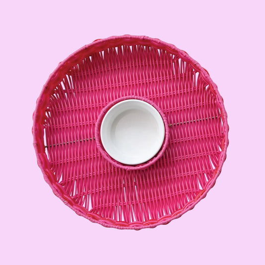 Woven Plastic Chip & Dip Basket w/ 18 oz. Removable White Ceramic Bowl