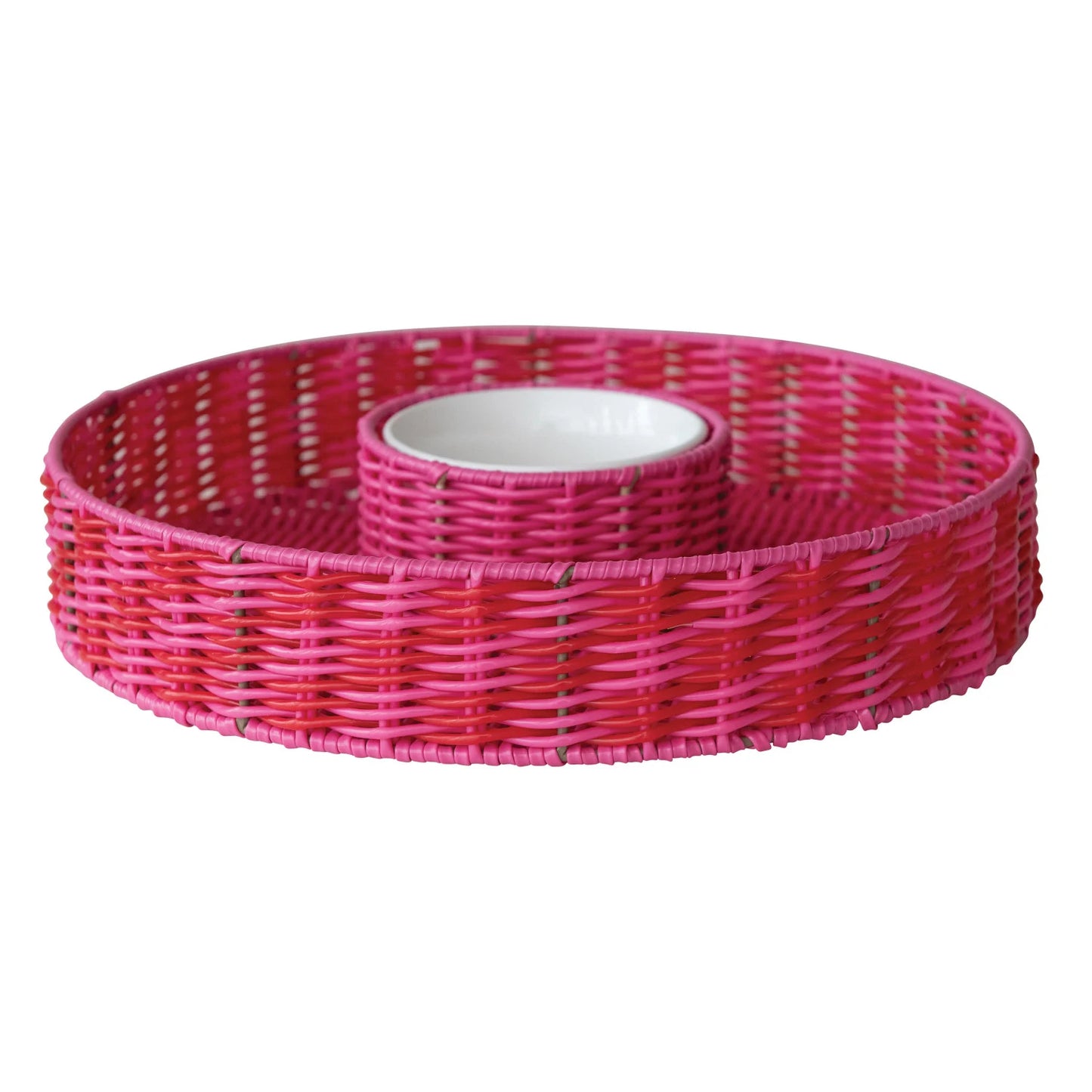 Woven Plastic Chip & Dip Basket w/ 18 oz. Removable White Ceramic Bowl