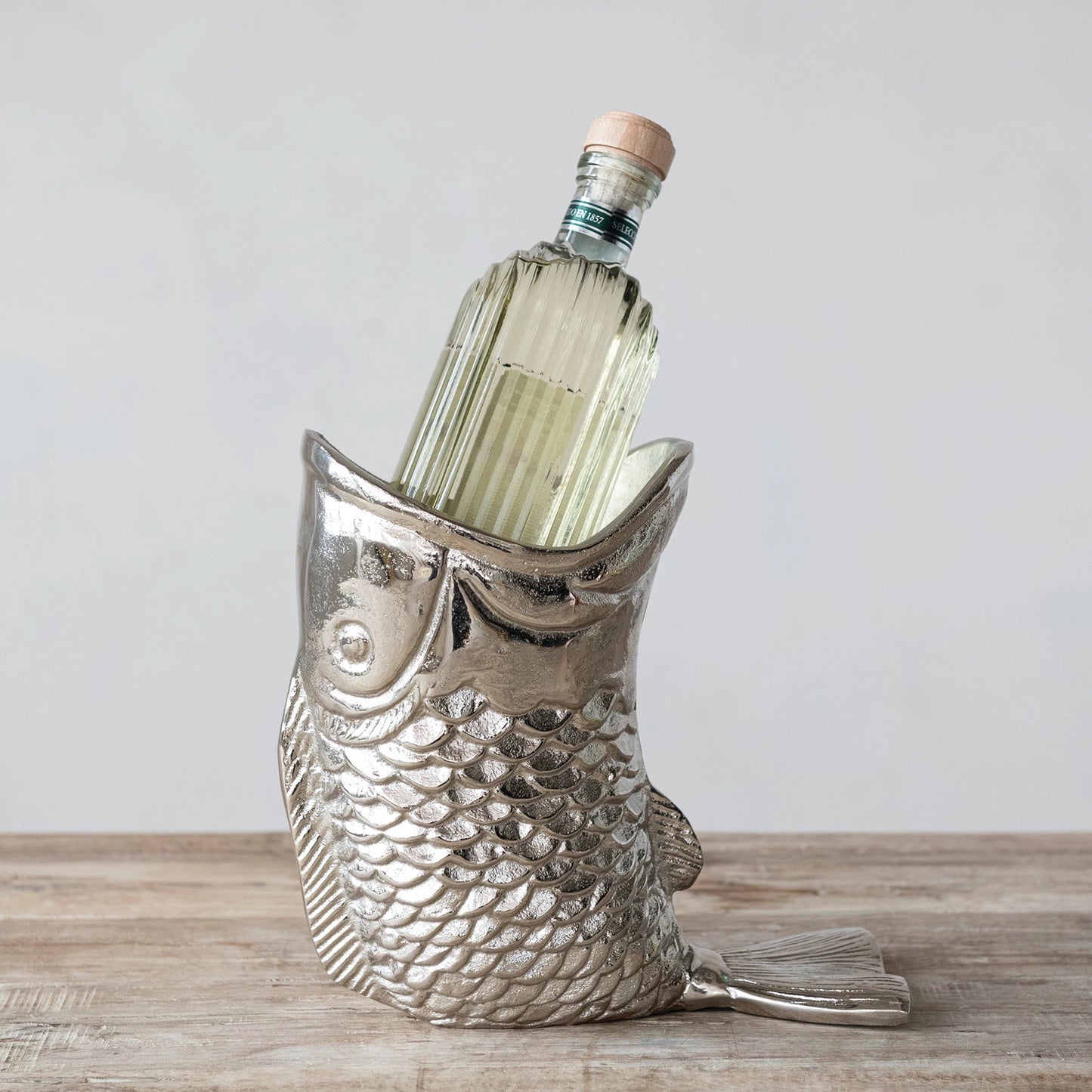 Cast Aluminum Fish Shaped Wine Bottle Holder