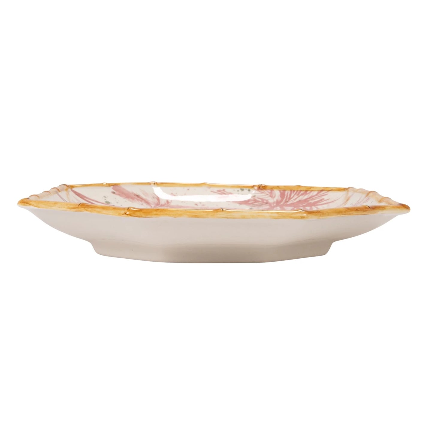 Hand-Painted Stoneware Octagon Shaped Platter with Palm Trees, Animals & Bamboo Style Edge