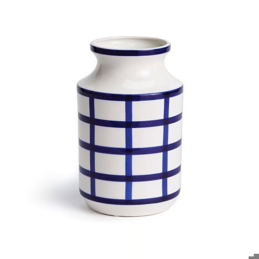 Medium Blue & White Square Pattern Vase