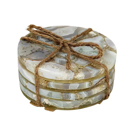 4 Piece Multicolor Agate Coaster Set