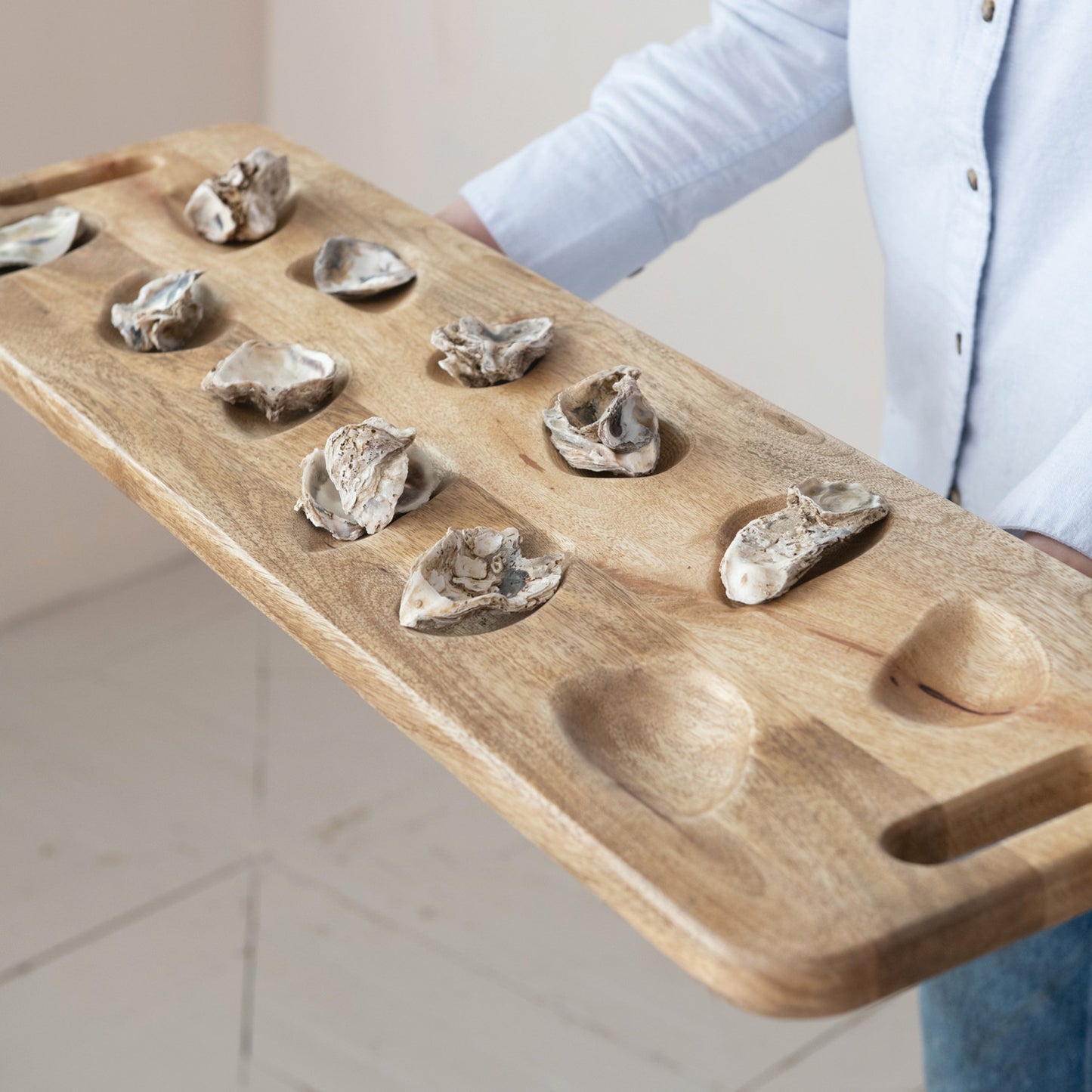 Mango Wood Oyster Serving Board w/ Handles