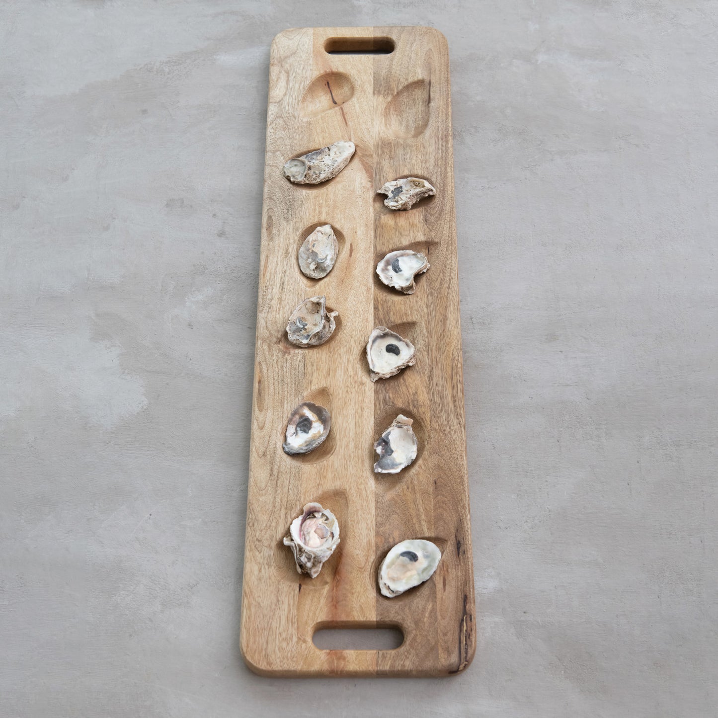 Mango Wood Oyster Serving Board w/ Handles