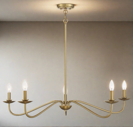 Five Light Chandelier by Meridian in Natural Brass Finish (M10085NB)