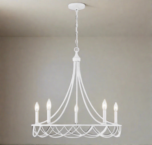 Five Light Chandelier by Meridian in Distressed White Finish (M100118DW)
