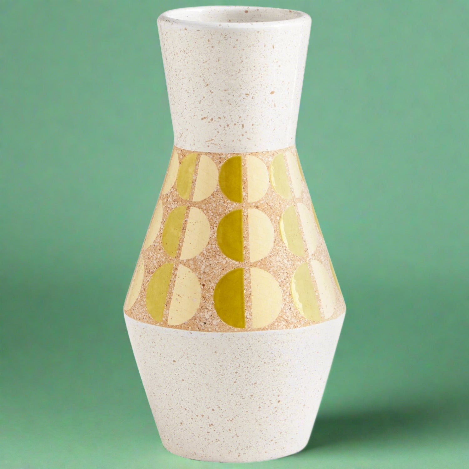 Elegant ceramic vase in pink and gold, featuring an Art Deco design for a touch of vintage glamour and style.